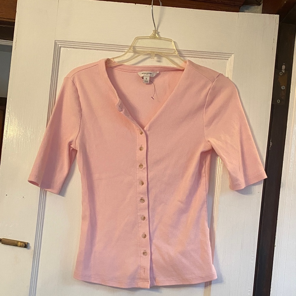 Banana Republic Light Pink Ribbed Button-Down Shirt